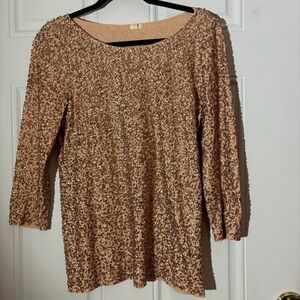 J. Crew Rose Gold 3/4 Sleeve Sequined Top, Size Medium